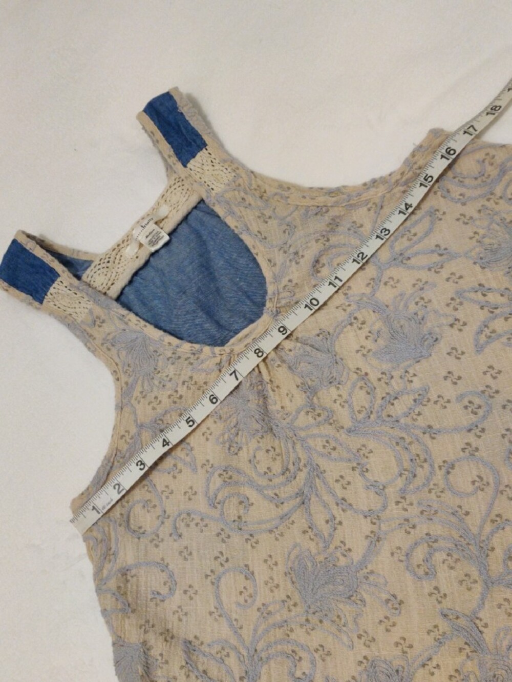 Trinity Crochet-Trim Paisley Tank - Cream & Blue - Picture 3 of 13